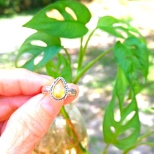 Womans Ethiopian   Opal 100% Sterling Silver Large Tear Drop Ring Sz 8